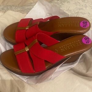 Italian Shoemakers Red and Brown Wedge Sandals